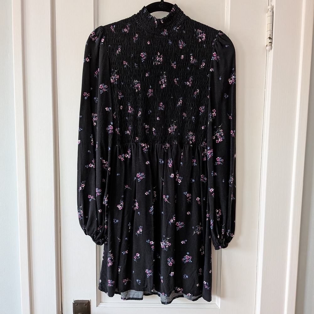 Wild Fable Black Floral Long Sleeve Dress